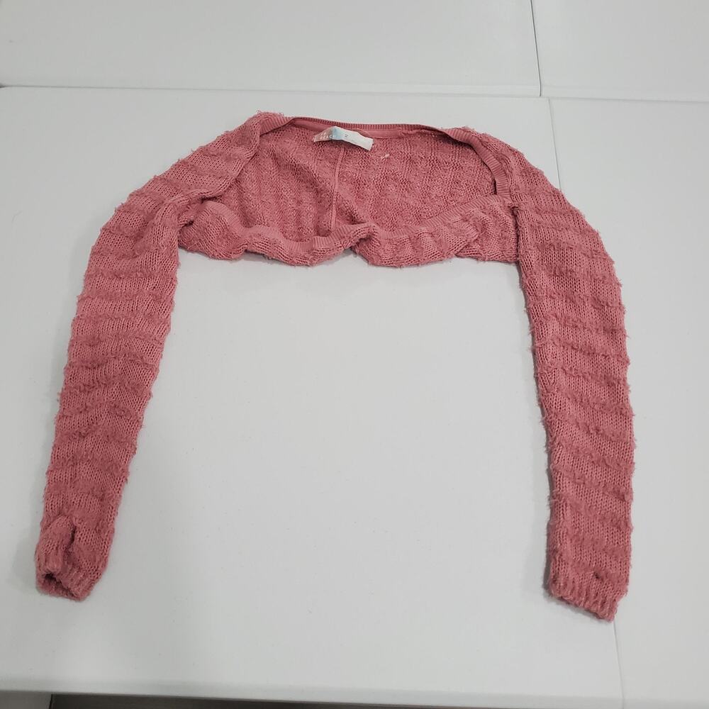 FP Beach Sweater Shrug Womens XS/S Pink Open Knit Bolero Long Sleeve Fairy Y2K
